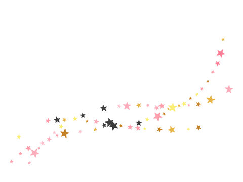 Beautiful black pink gold starburst vector backdrop. Many starburst spangles New Year decoration particles. Celebration star burst wallpaper. Sparkle confetti congratulations decor.