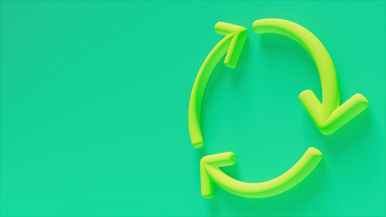 3d illustration of green color cycle and recycle symbol, eco awareness theme