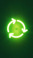 green luminous recycle symbol on dark stage, cycle and technology theme, 3d rendering
