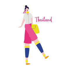 beautiful young girl wearing clothes casual stylish with handbag elegance accessory and journey travel vacation to thailand