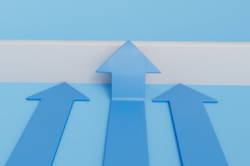 Business leadership and strategy. An arrow overcomes a barrier leaving others behind. 3D Rendering