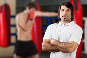 Gym, fitness concept, sporty man posing