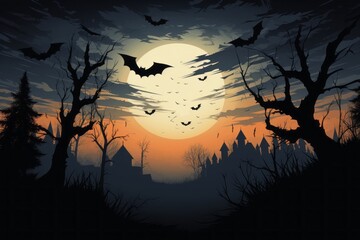 Cartoon background with bats. Halloween concept. Backdrop with selective focus and copy space