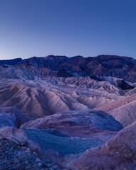 Zabriskie Point landscape at blue hour in Death Valley National Park, California