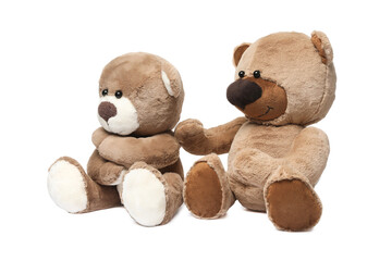 Cute teddy bears isolated on white. Child`s toy