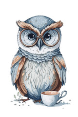 watercolor illustration of cute owl