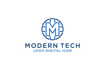 M initial logo design web digital icon symbol modern technology