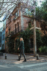 Fototapeta na wymiar mature blonde woman walking outdoors