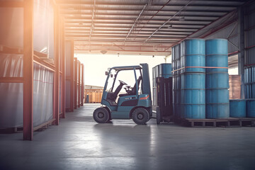 forklift handling empty tin cans from container into warehouse distribution logistics import export warehouse operation trading shipment delivery concept