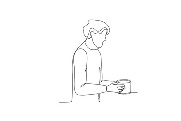 A beggar asks for money donations. Homeless one-line drawing