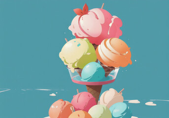 Colorful ice cream on a bright background. Generative AI.