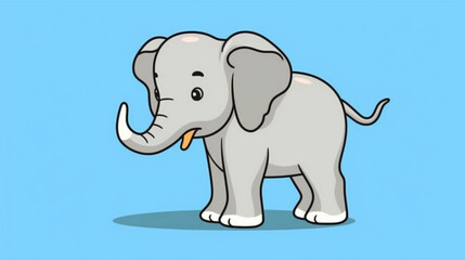Flat Cartoon Elephant on Light Blue Background