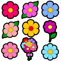 set of flowers stickers printable