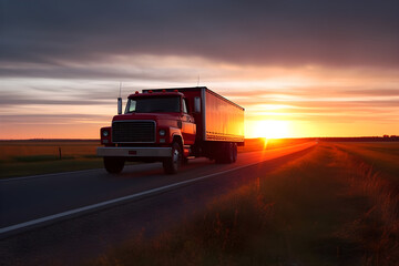 red truck at sunset