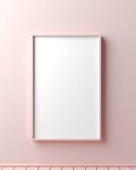 Vertial simple frame mock up on warm pink painted wall, empty white board background 
