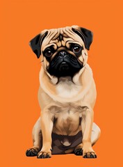 Fototapeta premium Pug dog portrait on orange background illustration