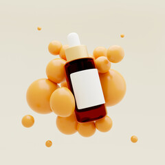 orange serum advertising illustration Vitamins float in the air, 3D rendering.