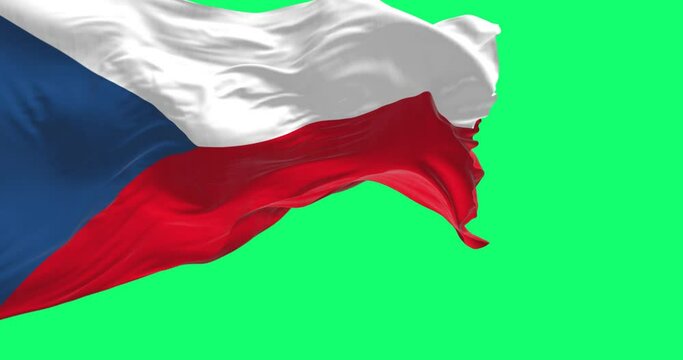 The Czech Republic national flag waving isolated on a green background