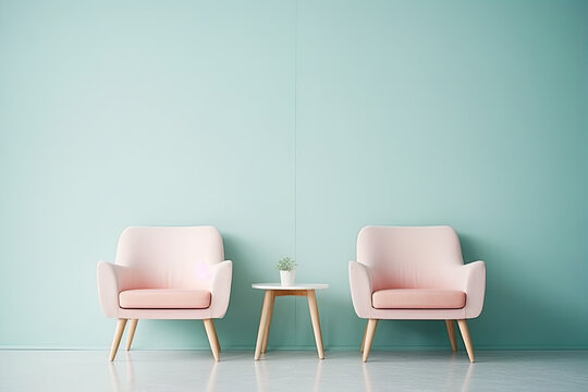 Simple furniture and decoration setup in front of a wall