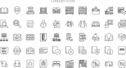Library icons set. Books symbols for apps or web sites.