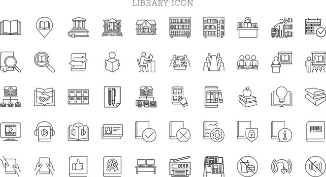 Library icons set. Books symbols for apps or web sites.