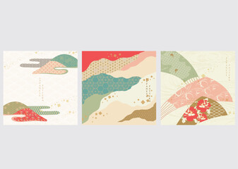 Japanese pattern with natural element vector. Abstract art in Asian style banner design. 