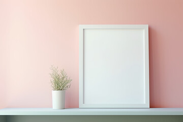 Photo frames on wall with simple decoration and furniture