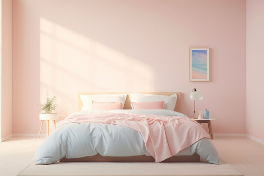 Cozy and colourful bedroom with sunlight