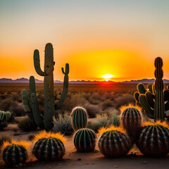 cactus in the desert at sunset