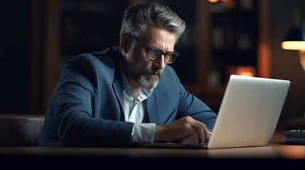 A man sitting at a table using a laptop computer, created with Generative Ai Technology