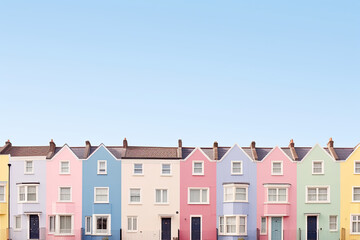 Fototapeta na wymiar Colourful small town with clean background, pastel colour design