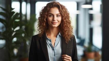 Fototapeta premium A woman in a suit is smiling for the camera, created with Generative Ai Technology