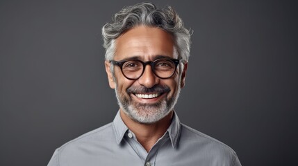 Fototapeta premium A man with grey hair and glasses smiling