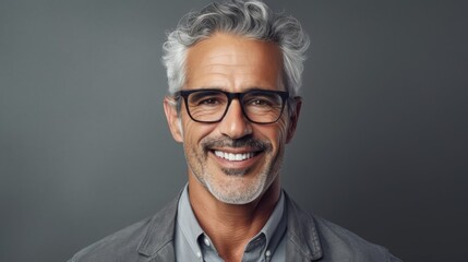 Fototapeta premium A smiling man with glasses and a gray shirt