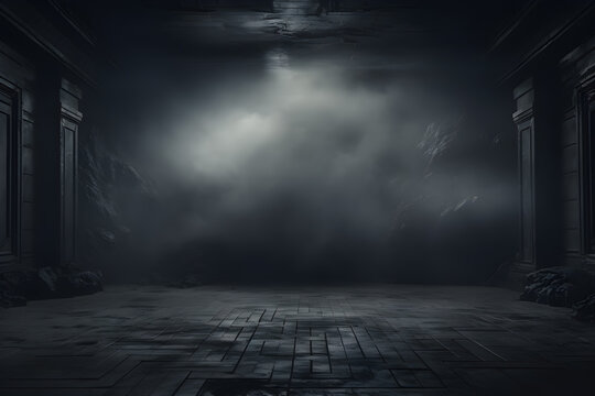 dark room interior with light and smoke mist or fog, in the style of minimalist background, modern interior concept, AI generate