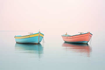 Naklejka premium Colorful retro vintage boats on a calm water