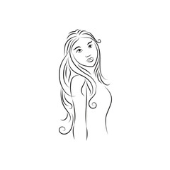 Hand drawn woman fashion illustration girl with flowers line art