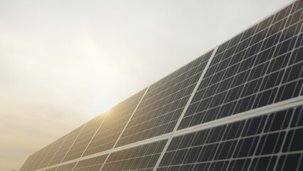 Obraz premium Close up 3D rendering of Solar panel at sunny weather , concept of renewable energy, technology, electricity, green, eco friendly