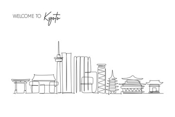 Continuous Line Drawing of Kyoto Japan Skyline for tourism and Travel Destination concept design element