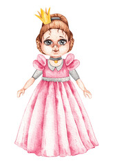 Watercolor hand-drawn girl princess