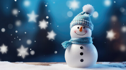 Snowman, winter background with space for copy. Generative AI