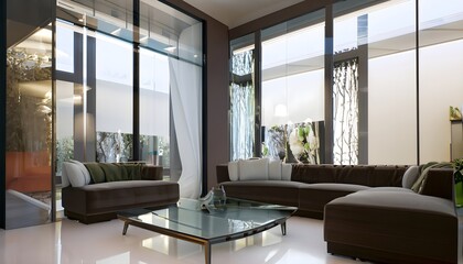 Fototapeta premium modern glass living room , Ai generated 