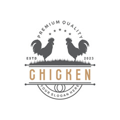 Fototapeta na wymiar Chicken Logo, For Roast Chicken Restaurant, Farm Vector, Simple Minimalist Design For Restaurant Food Business