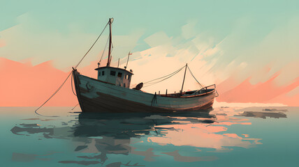 Obraz premium boat at sunset