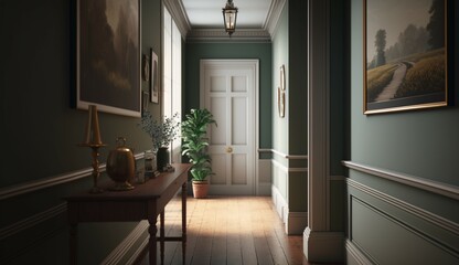 Hallway with Nested Table interior photo 8k UHD 8k Generative Ai