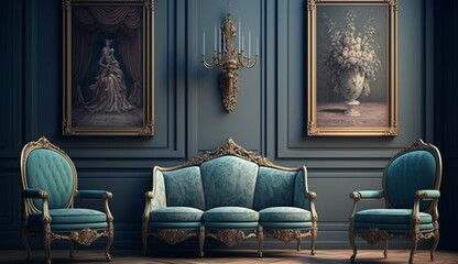 modern neoclassical furniture Hang many oil paintings Generative Ai