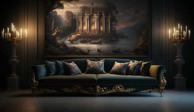 modern neoclassical furniture Hang many oil paintings Generative Ai