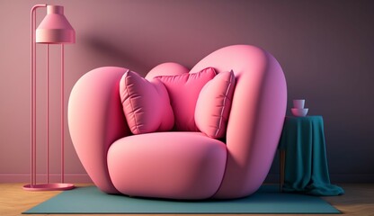 Red heart on pink armchair mock up minimal interior de Generative Ai