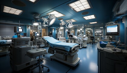Interior of modern emergency room. 