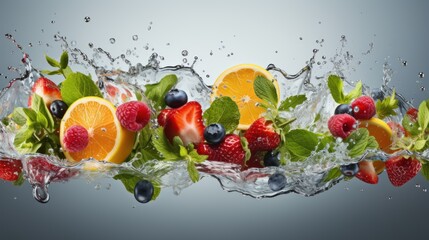 trend of drink and beverages,  healthy mixed vegetable fruit. background for banner. splashing design © banthita166